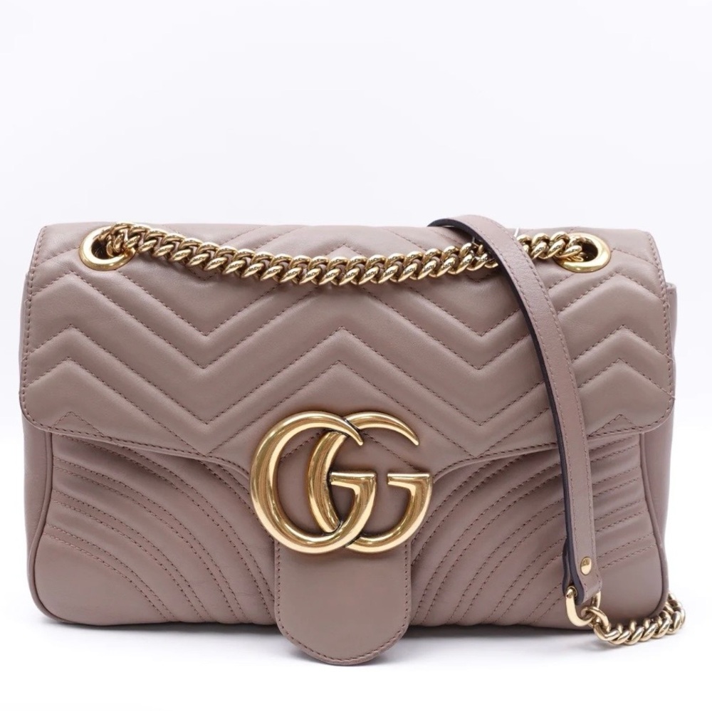 Gucci Marmont Quilted Leather Shoulder Bag in Taupe